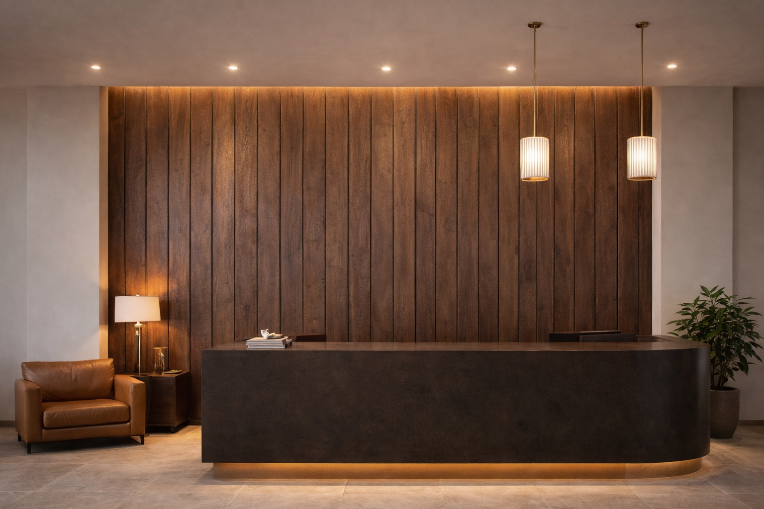 PU Carbonized Wood Panels installed as rustic feature wall in modern interior