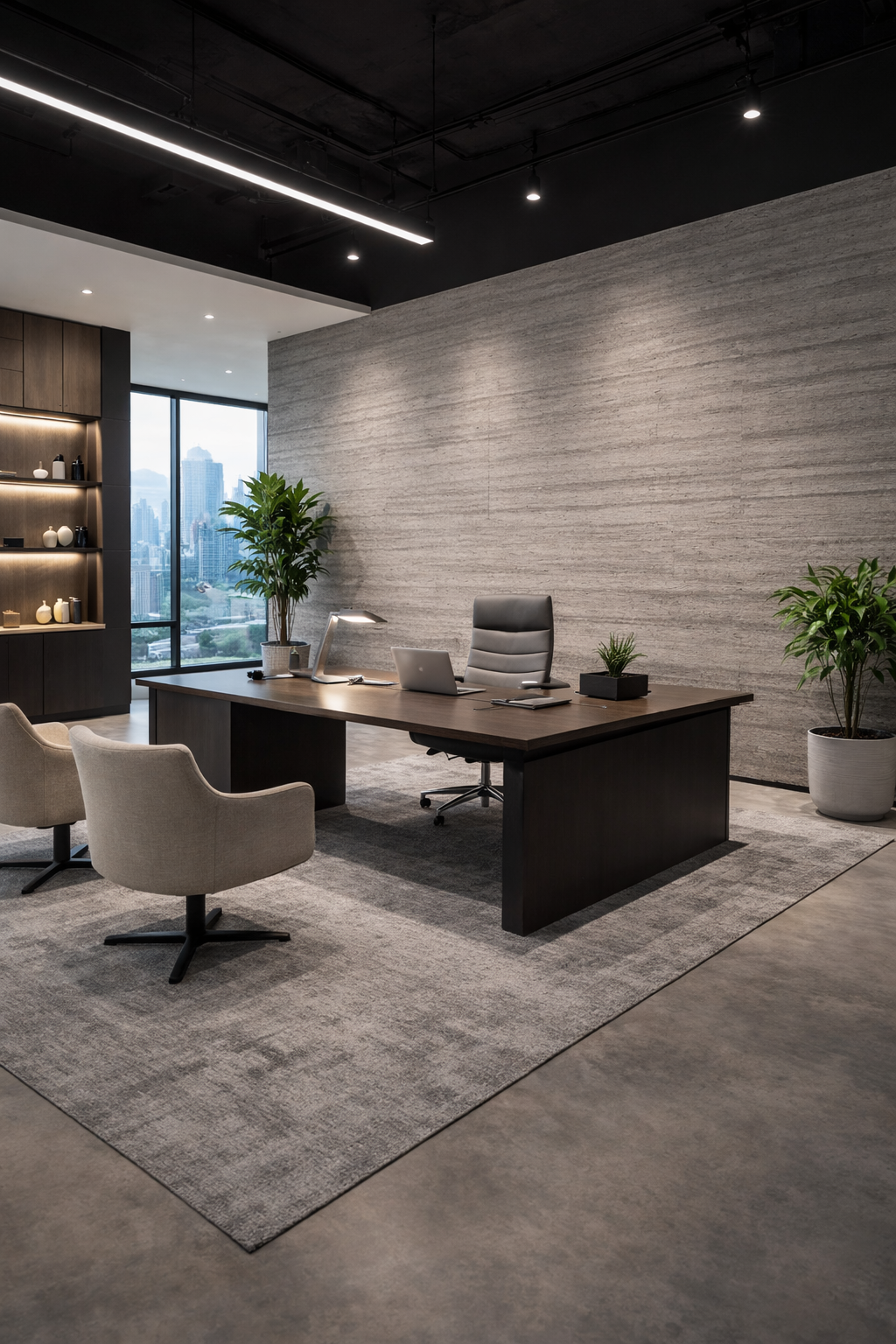 Mid-Grey 3DZ panels installed as feature wall in contemporary living room with ambient lighting