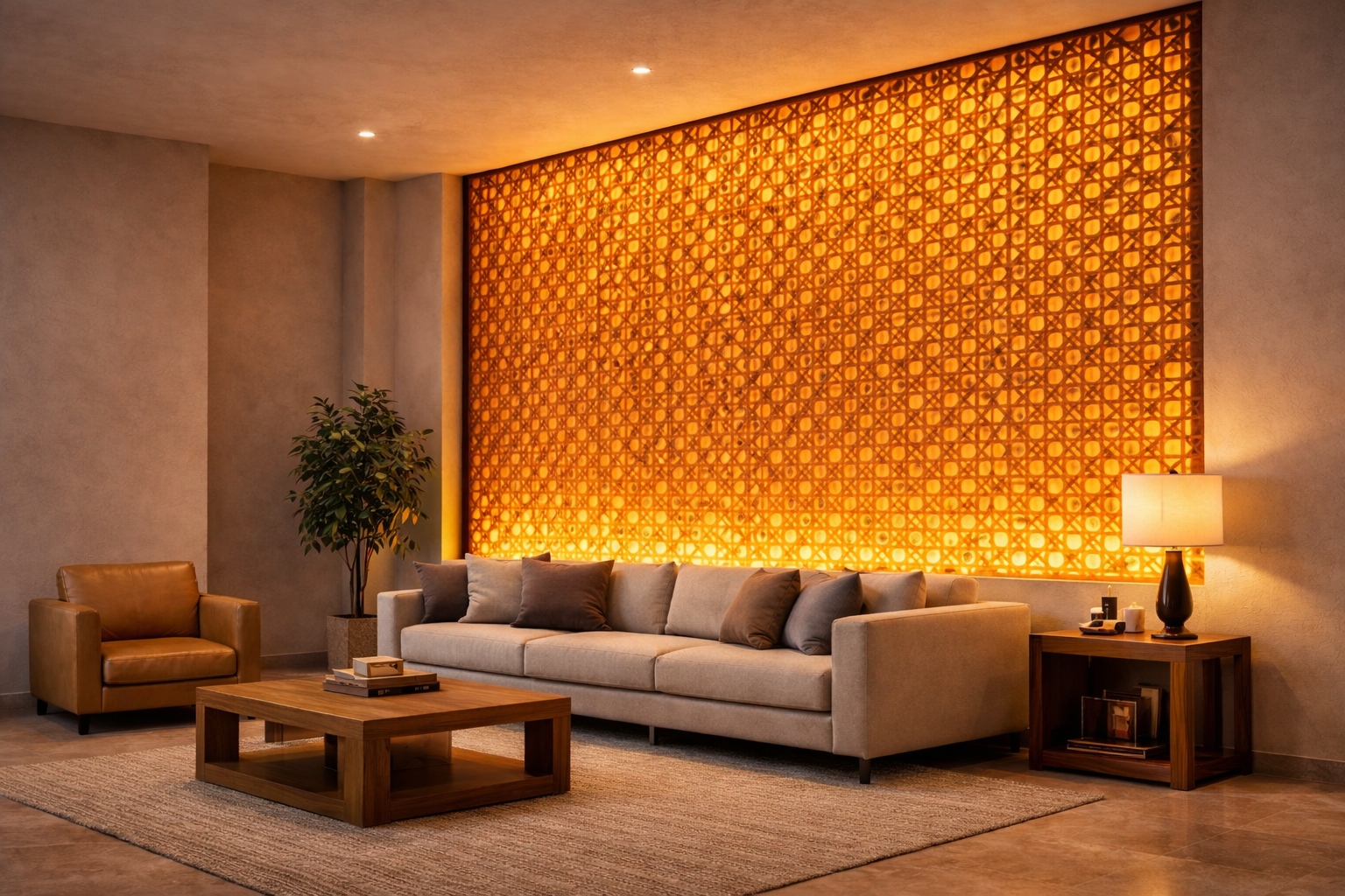 265 Domestic Resin Amber Lattice used as illuminated partition in luxury spa or hotel