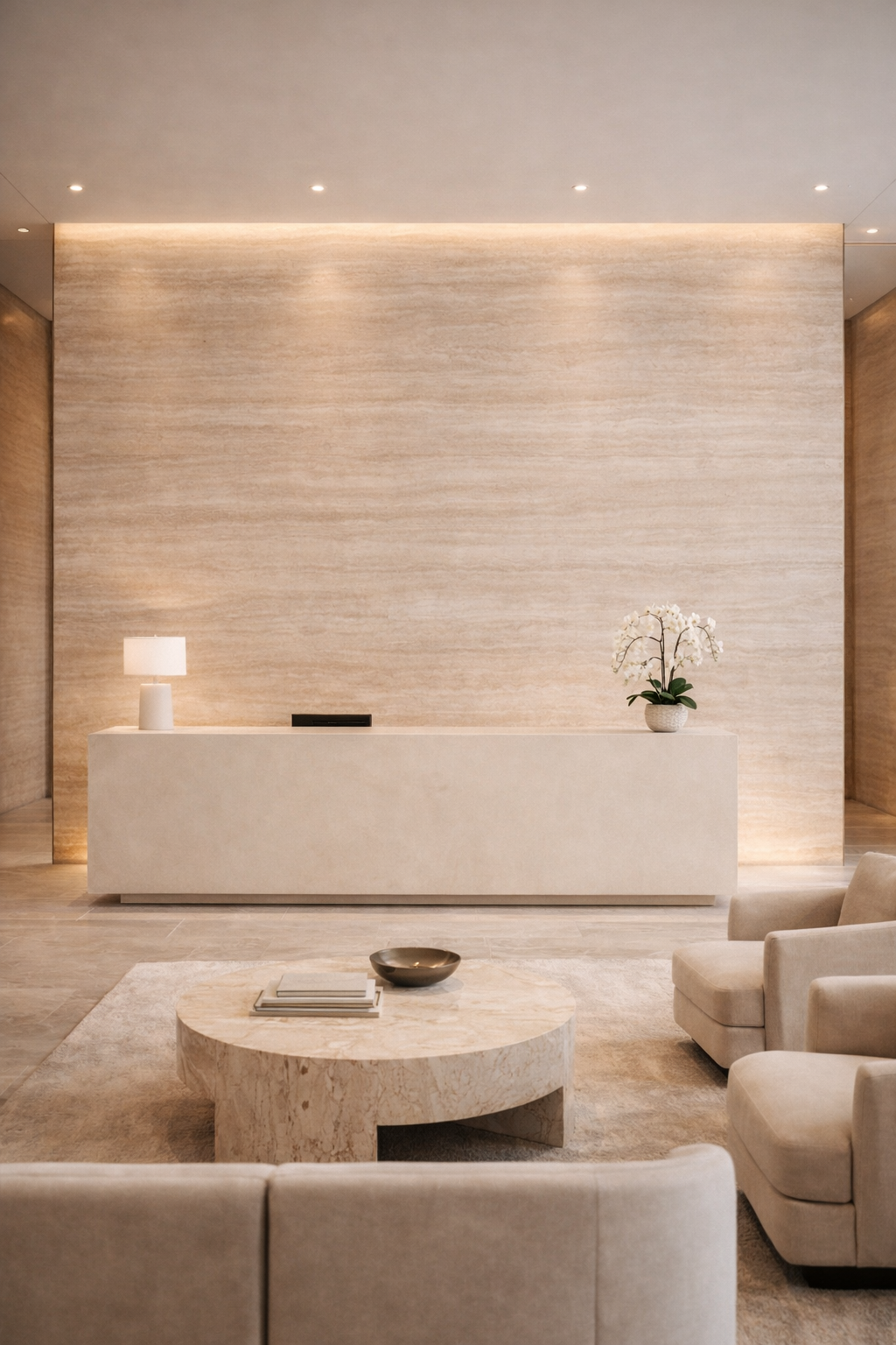 Italy Travertine Roman White installed as feature wall in luxury modern space