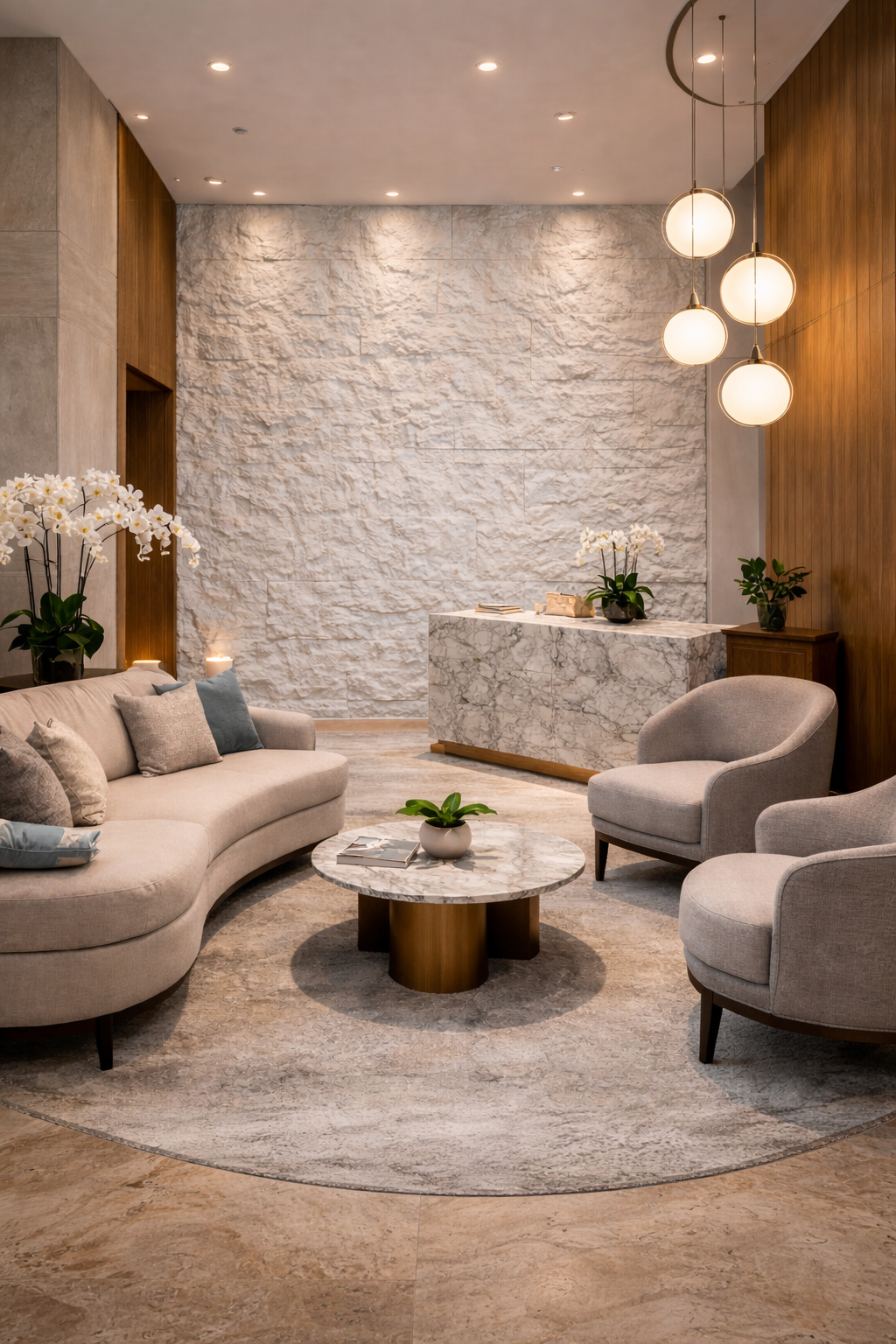 PU Normal Stone Panel Thin Type installed on large feature wall in luxury living room