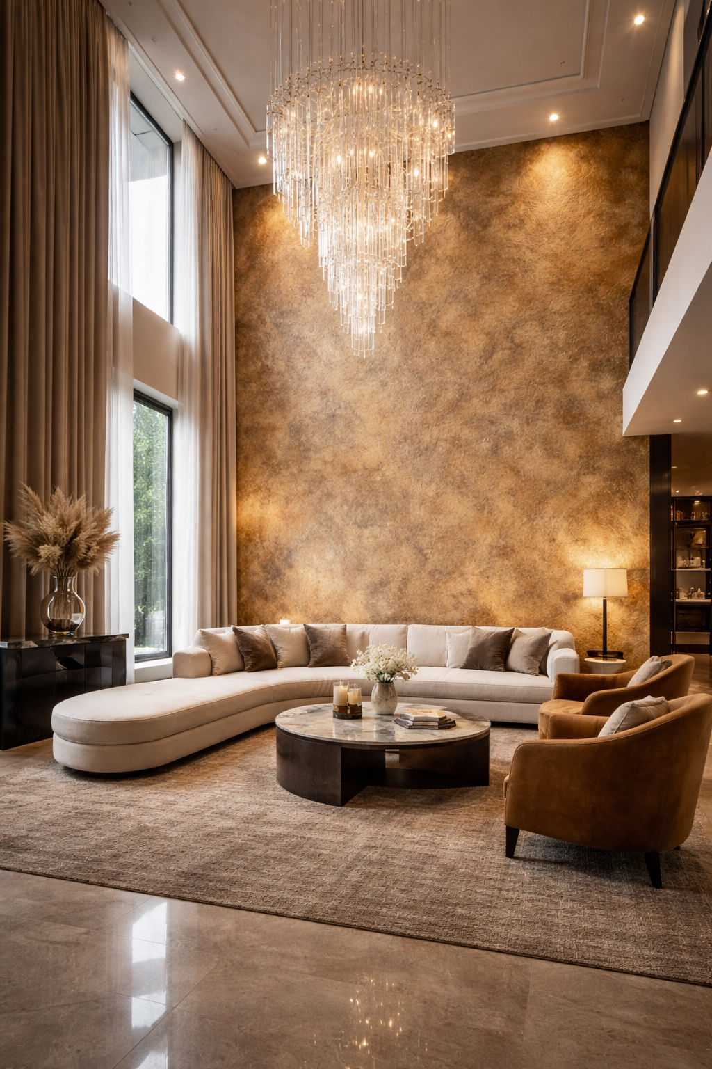 Meteorite Sandstone Gilded Sun as dramatic feature wall in upscale hospitality space