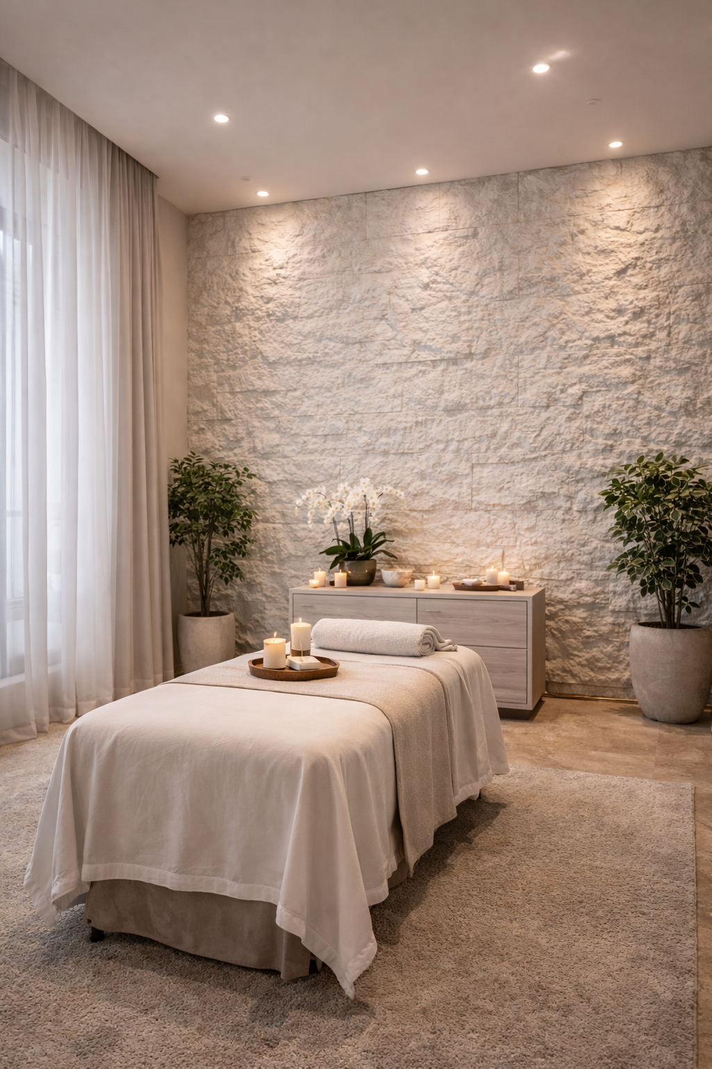 PU Normal Stone Panel Thin Type installed on large feature wall in luxury living room