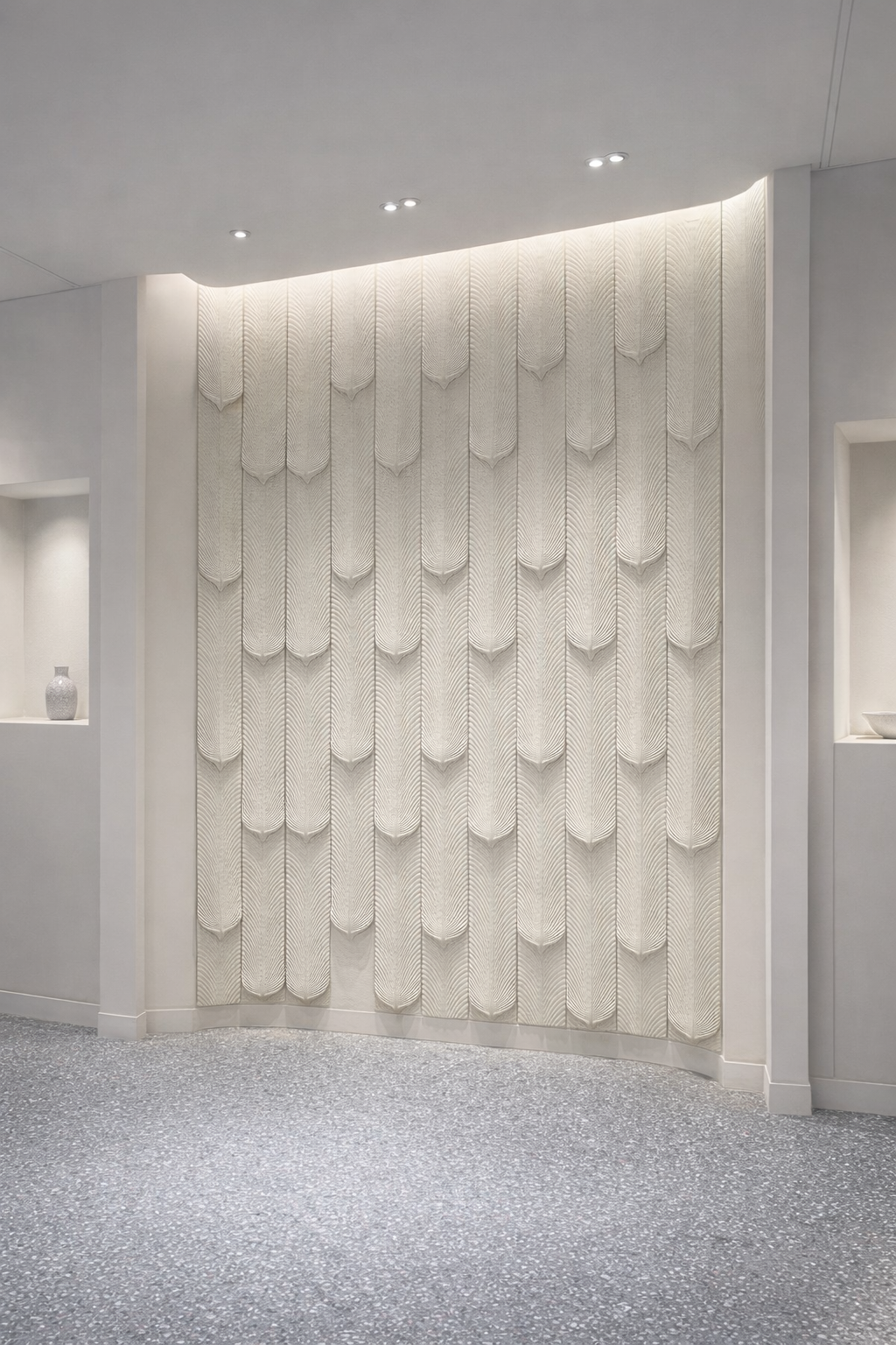 Close-up of PU Feather Stone Slab showing delicate feather-like layered texture